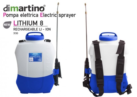 Irroratore A BATTERIA spalleggiato DIMARTINO LITHIUM 8 - da 2.8 a 3.8 bar - pompa a zaino a batteria al litio
